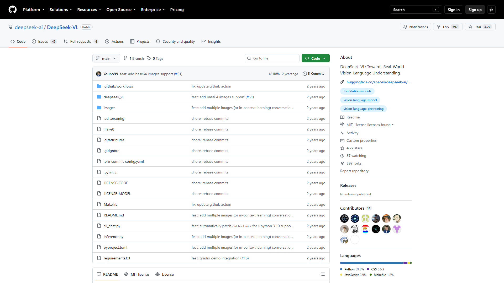 DeepSeek-VL官网首页